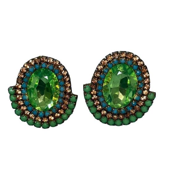 Art Deco Vintage Czech Crystal Oversized Earrings - Picture 7 of 10